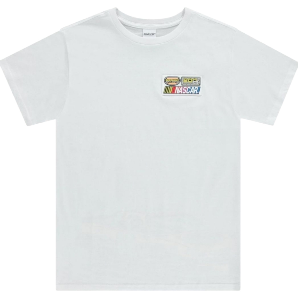 White NASCAR Graphic On Back, Patches On Front T-Shirt Size Meduim New No Tag